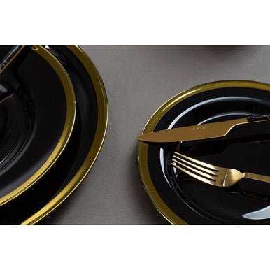 Ida Black Glass Dinner Plate with Gold Rim