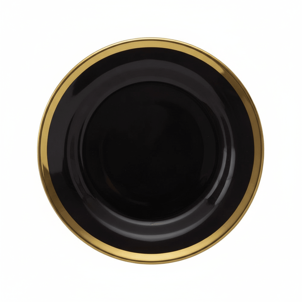 Ida Black Glass Dinner Plate with Gold Rim