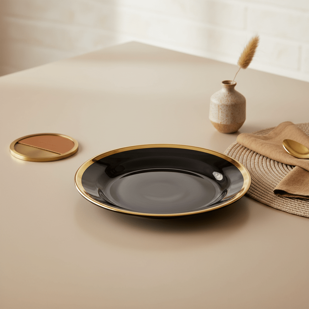 Ida Black Glass Side Plate with Gold Rim
