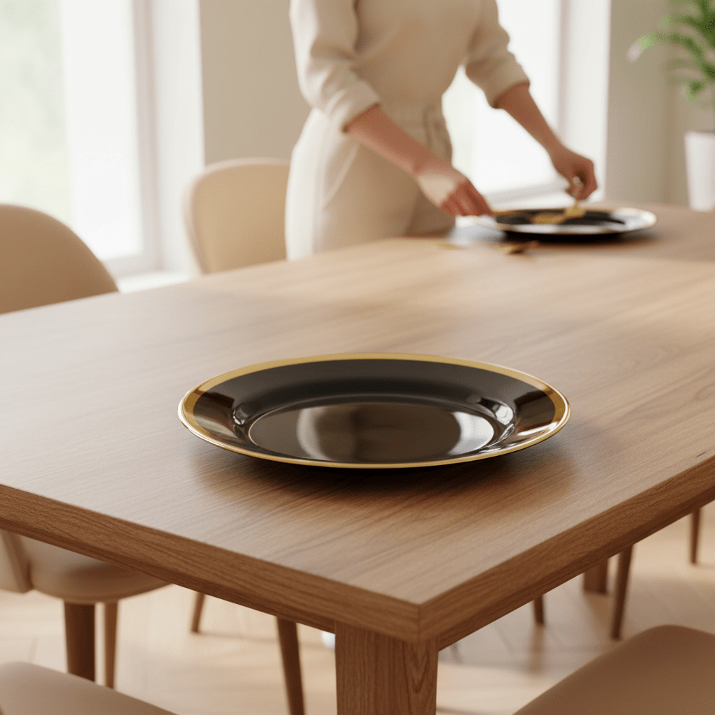 Ida Black Glass Side Plate with Gold Rim