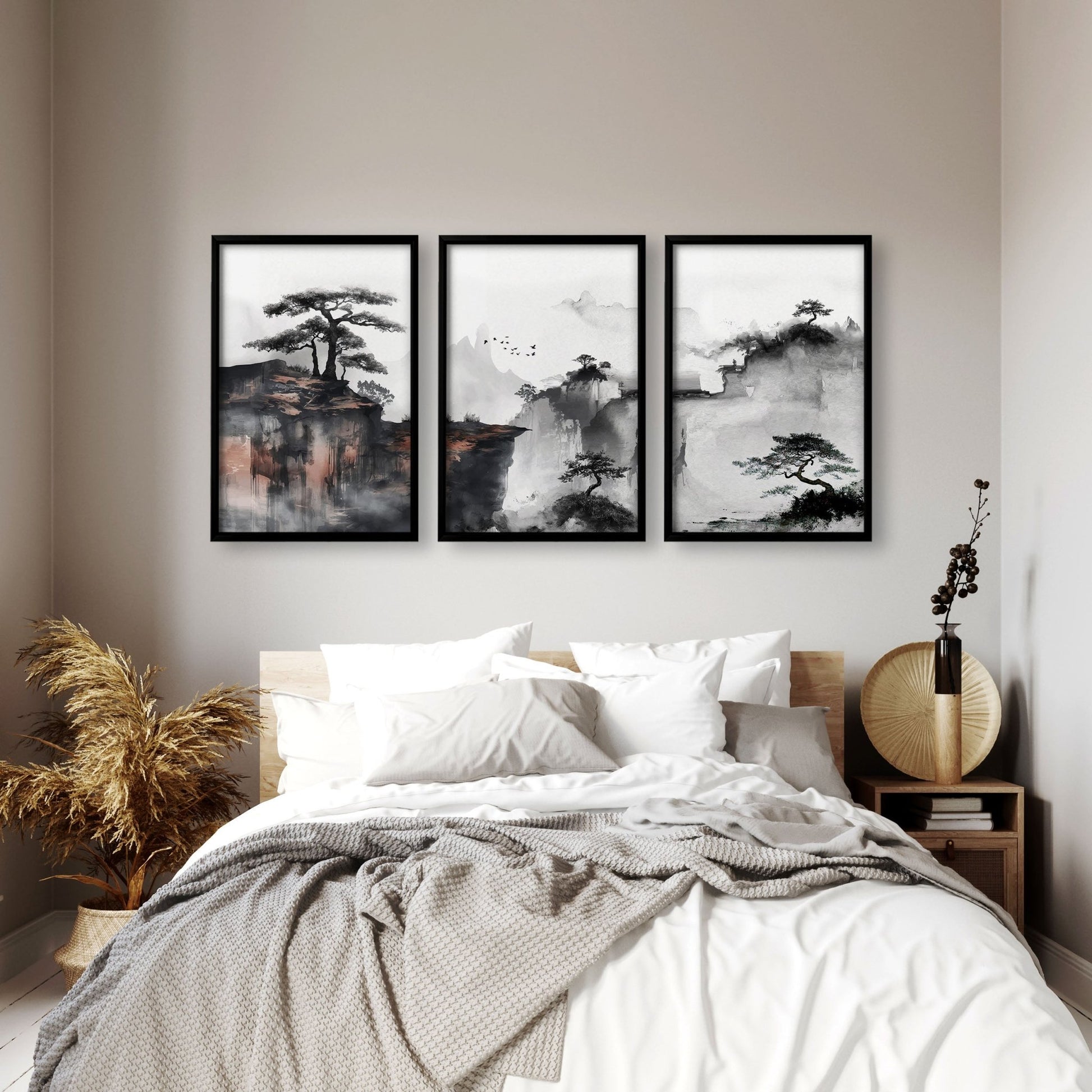 Ideas For Bedroom Wall Art | Set of 3 Asian Inspired Wall art Prints