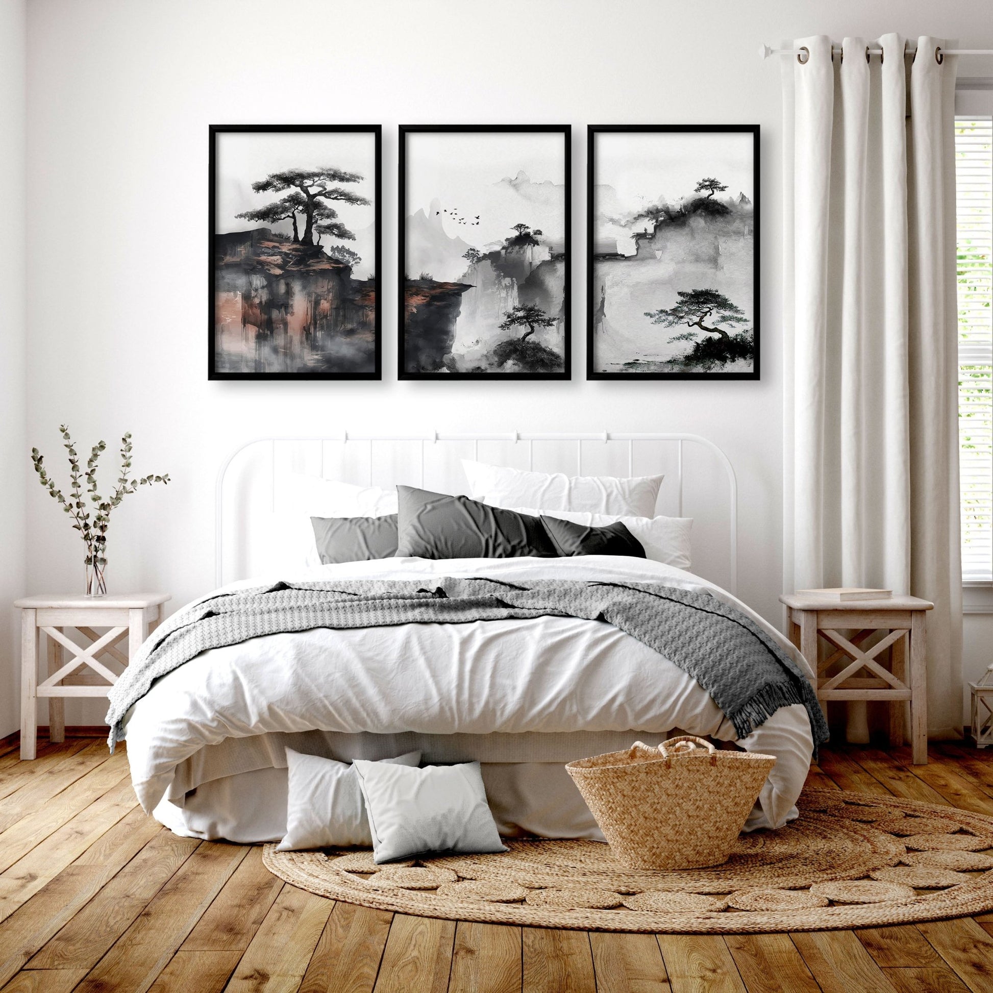 Ideas For Bedroom Wall Art | Set of 3 Asian Inspired Wall art Prints