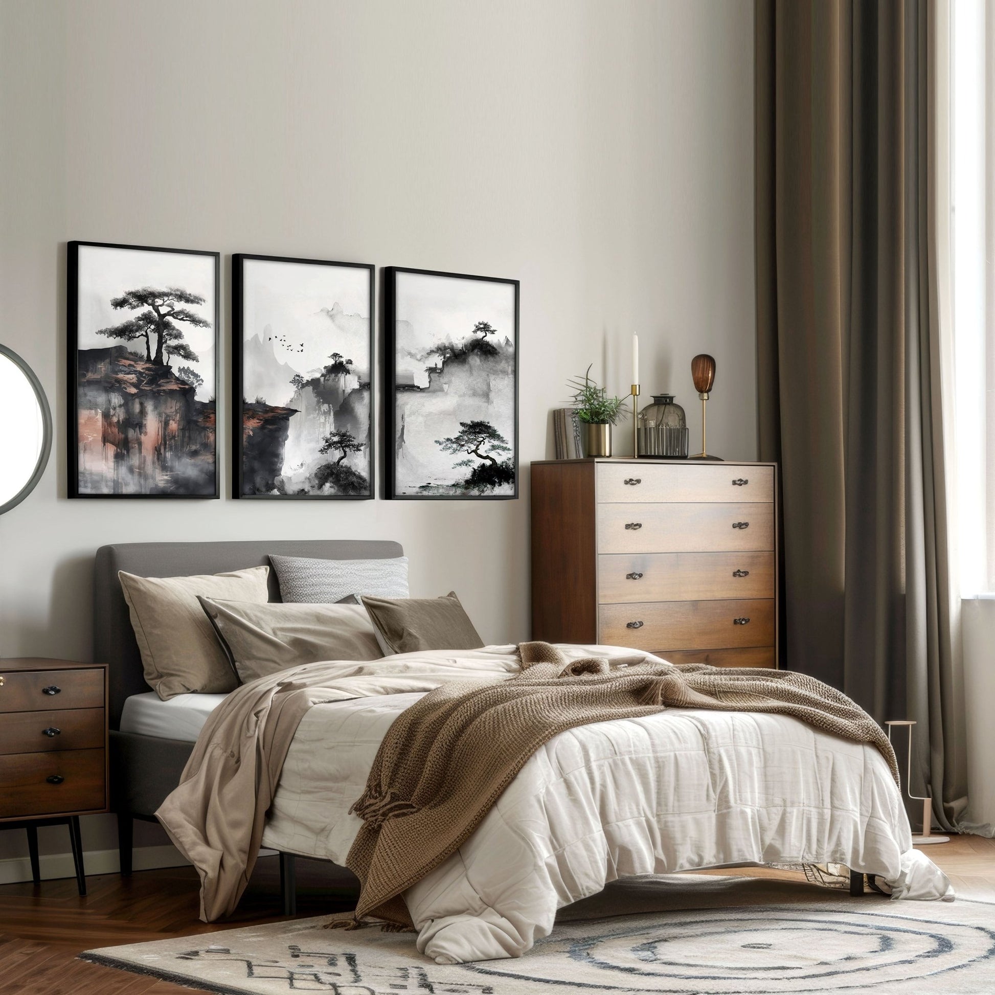 Ideas For Bedroom Wall Art | Set of 3 Asian Inspired Wall art Prints