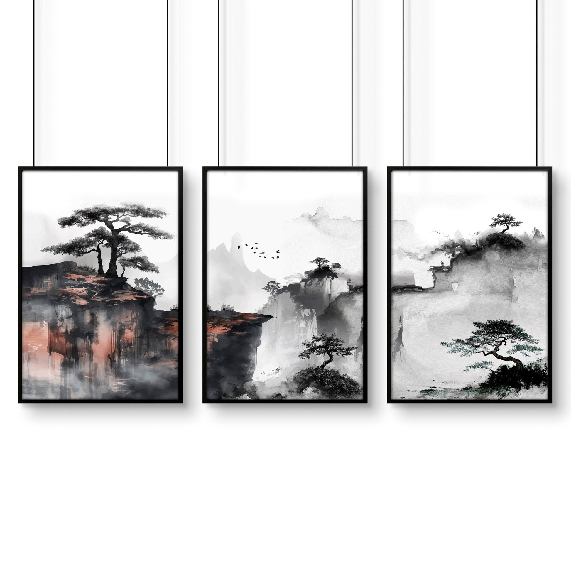 Ideas For Bedroom Wall Art | Set of 3 Asian Inspired Wall art Prints