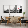 Ideas for Dining Room Wall Art | Japanese Ink Landscape Red Sun Black White displayed on a wall in a styled room