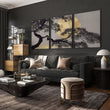 Ideas for Living Room Wall Art | Japanese Pine Moon Grey & Gold displayed on a wall in a styled room