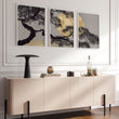 Ideas for Living Room Wall Art | Japanese Pine Moon Grey & Gold displayed on a wall in a styled room — view 10