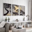 Ideas for Living Room Wall Art | Japanese Pine Moon Grey & Gold displayed on a wall in a styled room — view 15