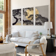 Ideas for Living Room Wall Art | Japanese Pine Moon Grey & Gold displayed on a wall in a styled room — view 2