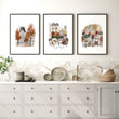 Ideas Kitchen Wall Art Paris Autumn Scenes — Louvre, Eiffel Tower & Montmartre wall art displayed on a wall in a styled room — view 5