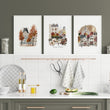 Ideas Kitchen Wall Art Paris Autumn Scenes — Louvre, Eiffel Tower & Montmartre wall art displayed on a wall in a styled room — view 6
