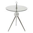 Oria clear glass and silver round side table on a white background
