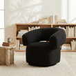 Oliveto black boucle swivel armchair viewed from above at an angle in a home library
