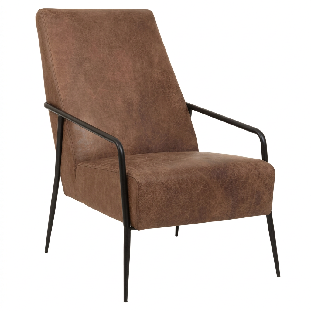 Hoxton brown leather lounge chair on a white background