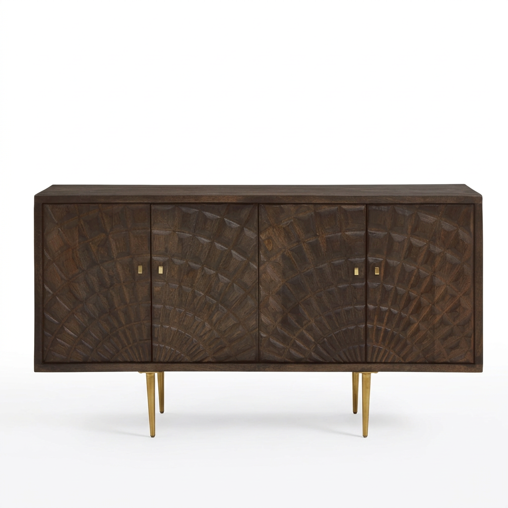 Sipari dark mango wood carved sideboard on a white background
