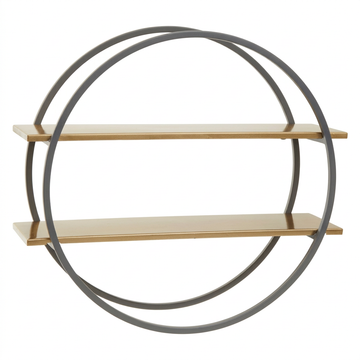 Korba matte gold and grey two tier wall shelf on a white background