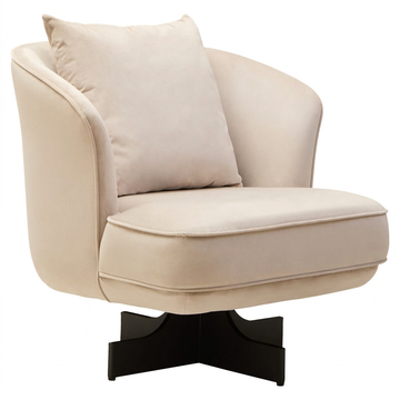 Hale cream velvet swivel chair with cushion on a white background