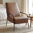 Hoxton brown leather lounge chair viewed from above at an angle in a bedroom reading corner