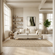 Avignon cream fabric three seater sofa in a Scandinavian loft in a wide room view