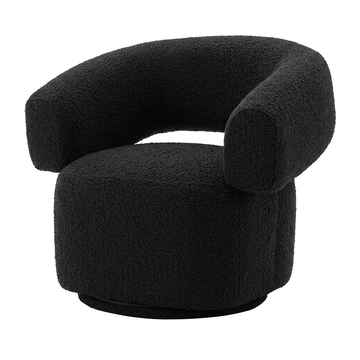 Oliveto black boucle curved swivel armchair on a white background