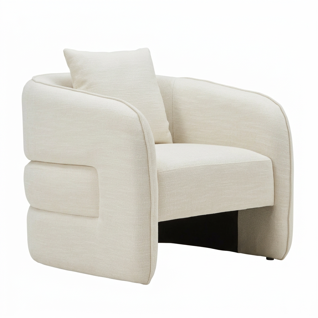 Bilani cream linen effect curved chair on a white background