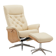 Warrington ivory leather effect recliner and footstool set on a white background