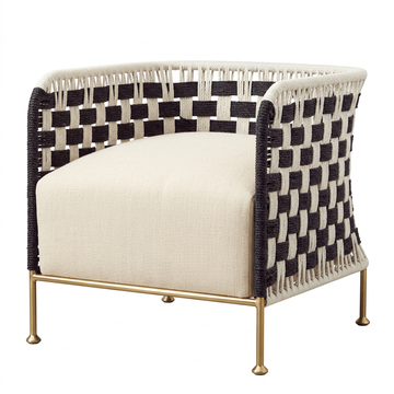 Satna black and white jute rope woven chair on a white background