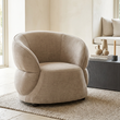 Daphne taupe chenille effect curved chair viewed from above at an angle in a contemporary living room
