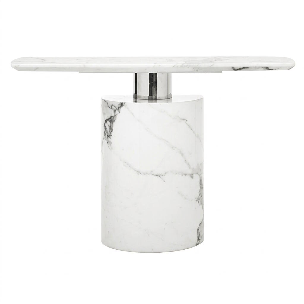Sesto white marble console table on a white background