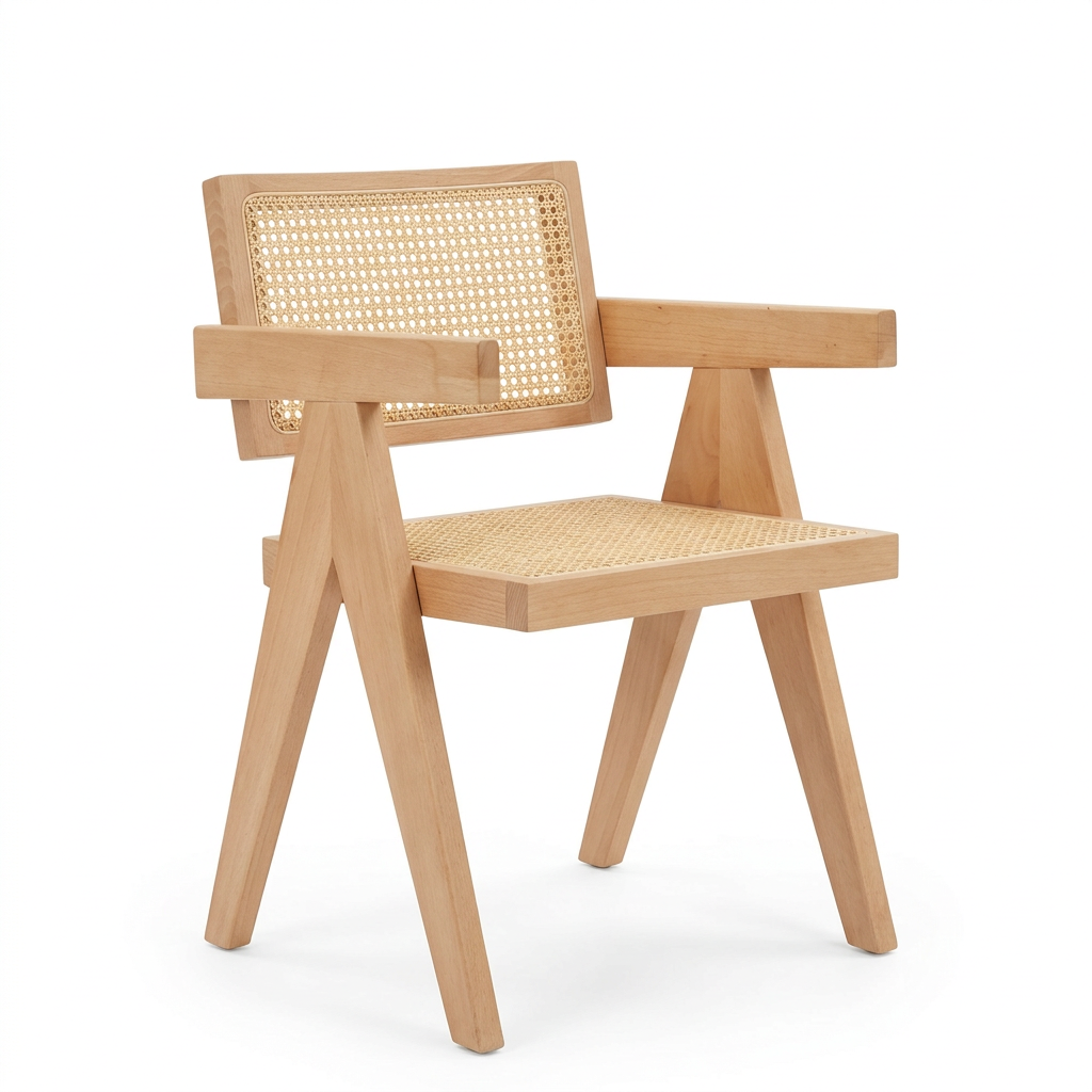 Cebu natural cane and beech wood dining chair on a white background
