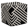 Safira black and white stripe leather pouffe on a white background