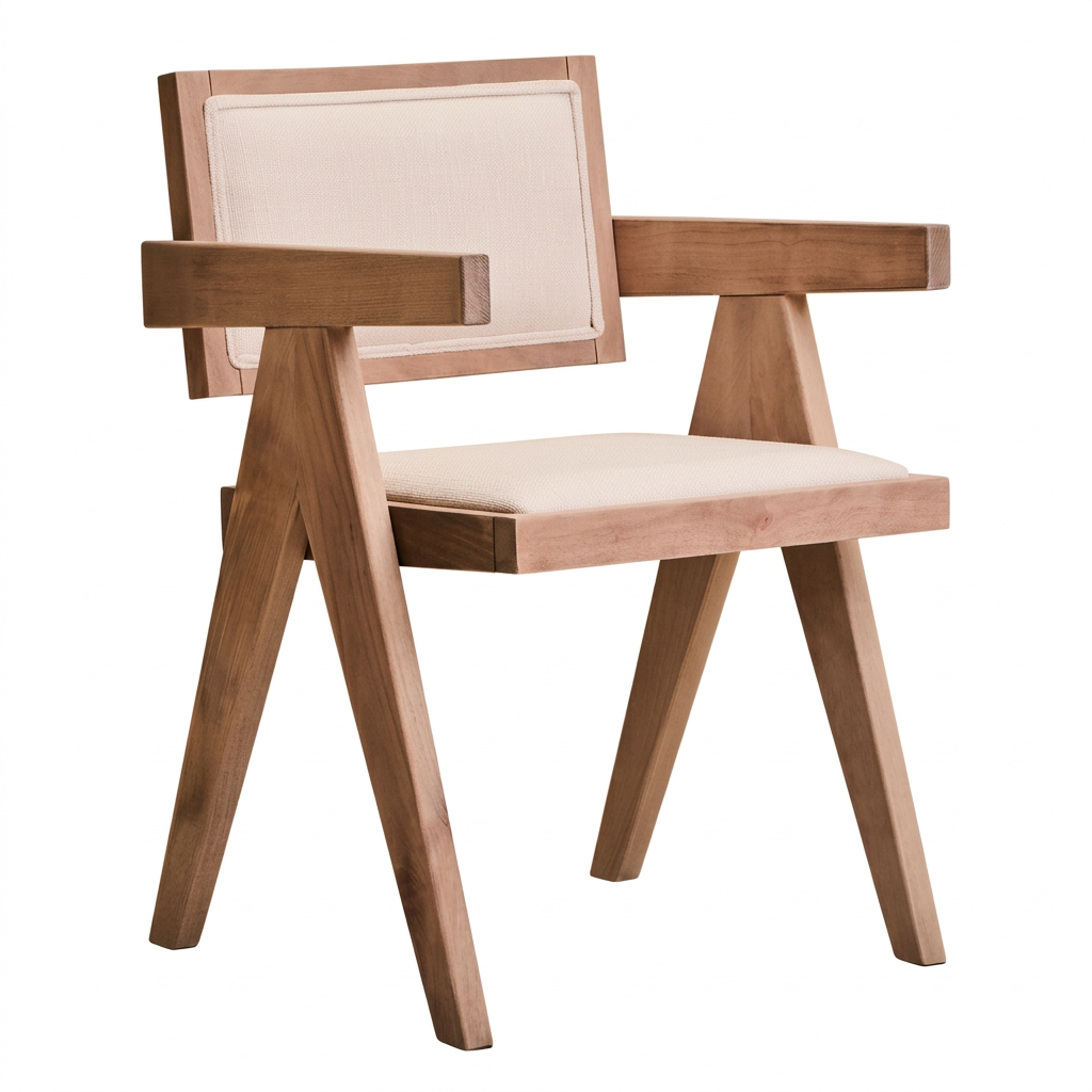 Cebu ivory fabric and beech wood dining chair on a white background