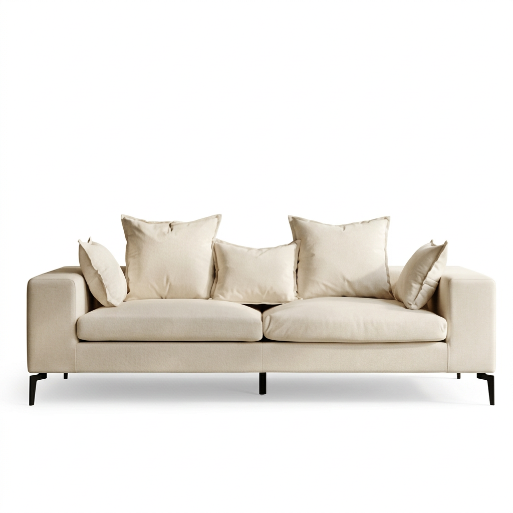 Avignon cream fabric three seater sofa on a white background