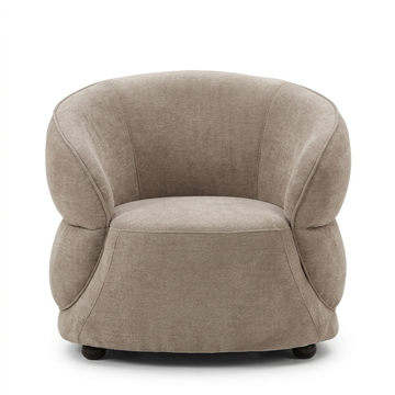 Daphne taupe chenille effect curved chair on a white background