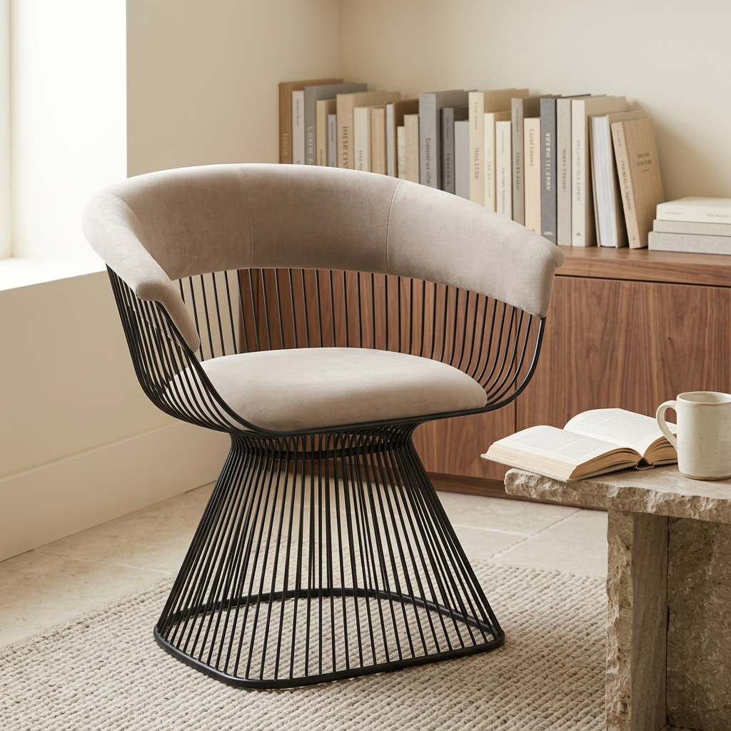 Vogue mink velvet chair viewed from above at an angle in a home library