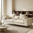 Avignon cream fabric three seater sofa viewed from above at an angle in a home library
