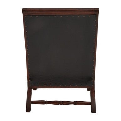 Inca Genuine Black Leather and Teak Lounge Chair with Footstool