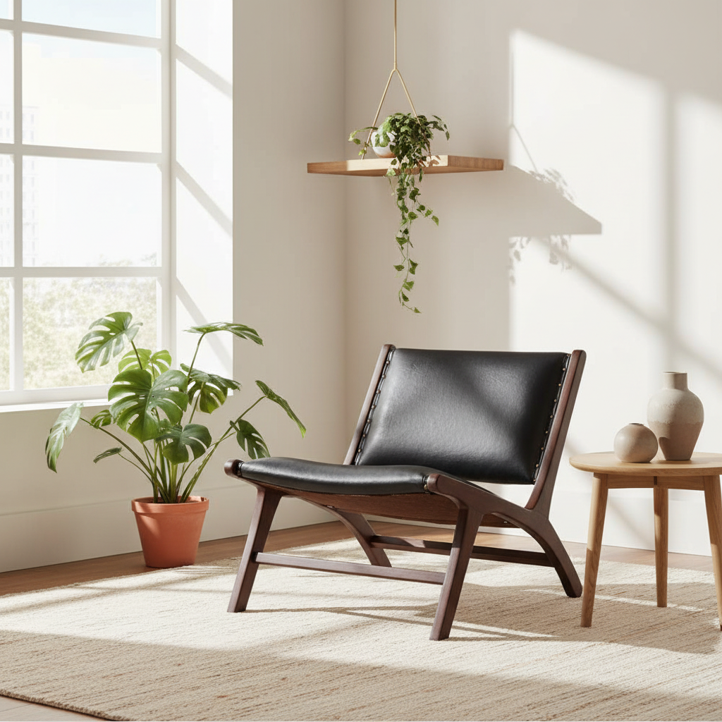 Inca Genuine Black Cow Leather Chair