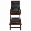Inca Genuine Black Leather and Teak Lounge Chair with Footstool