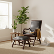 Inca Genuine Black Leather and Teak Lounge Chair with Footstool