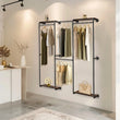 Industrial Pipe Clothes Rack, Wall - Mounted Metal Clothes Stand, Walk - in Wardrobe, with Shelves