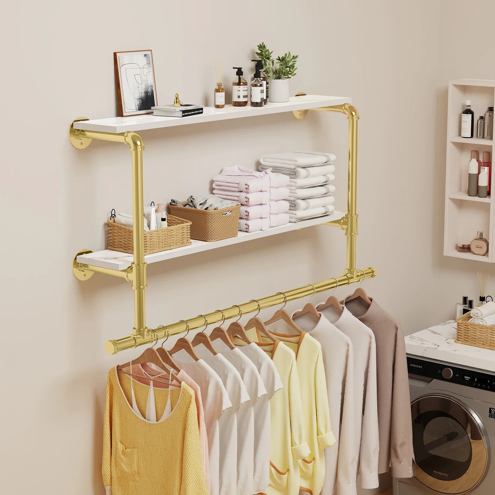 Industrial Pipe Clothing Rack Wall Mounted Wood Shelf,Pipe Shelving Floating Shelves,Retail Garment Rack Display Rack Clothes
