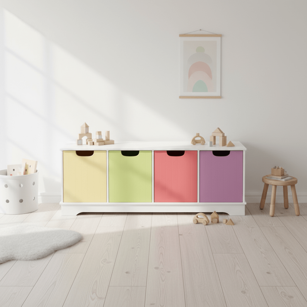 Isla Kids White 4 Coloured Boxes Storage Unit
