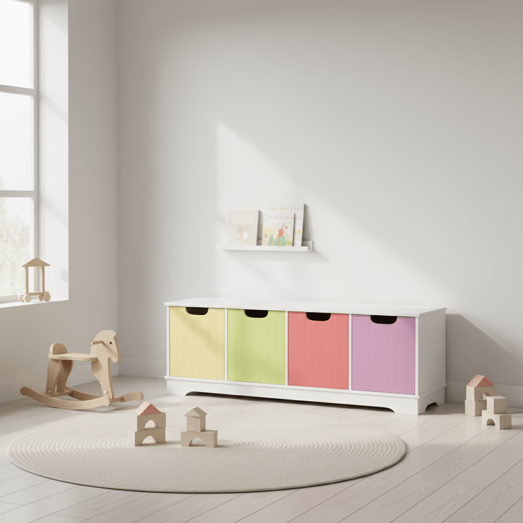 Isla Kids White 4 Coloured Boxes Storage Unit