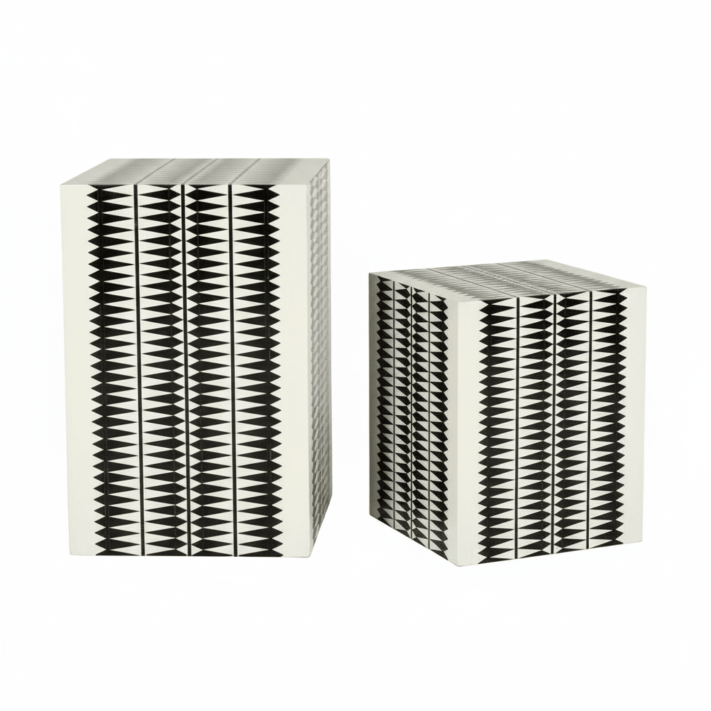 Issey Black And White Resin Table And Stool