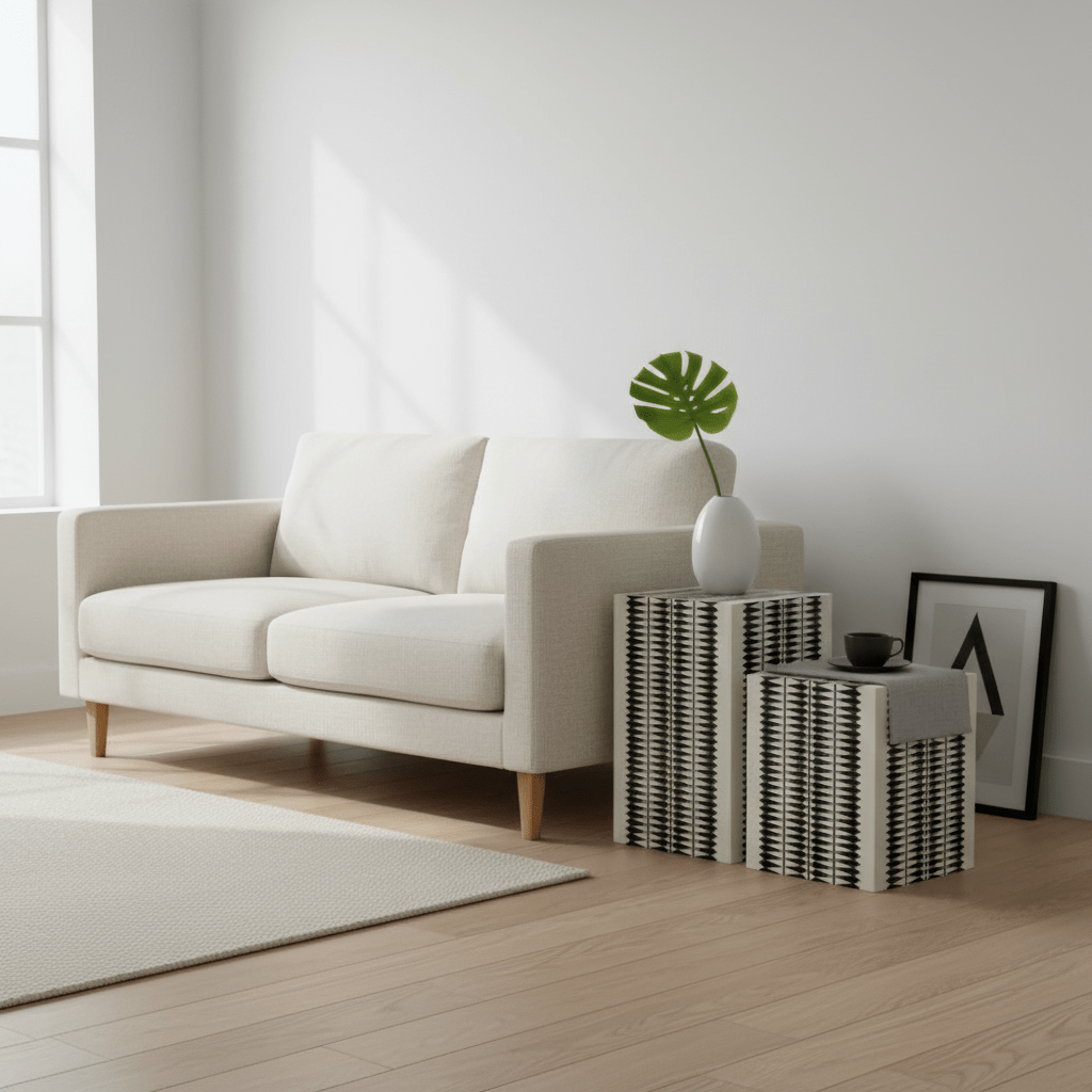 Issey Black And White Resin Table And Stool