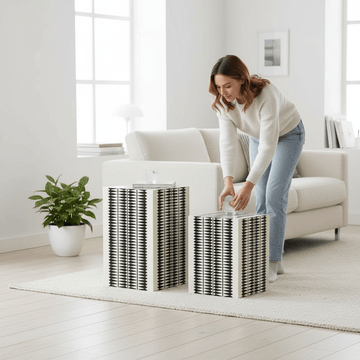 Issey Black And White Resin Table And Stool