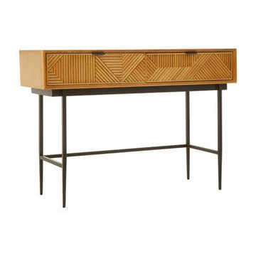 Jakara Two Drawer Natural Finish Console Table With Black Metal Legs