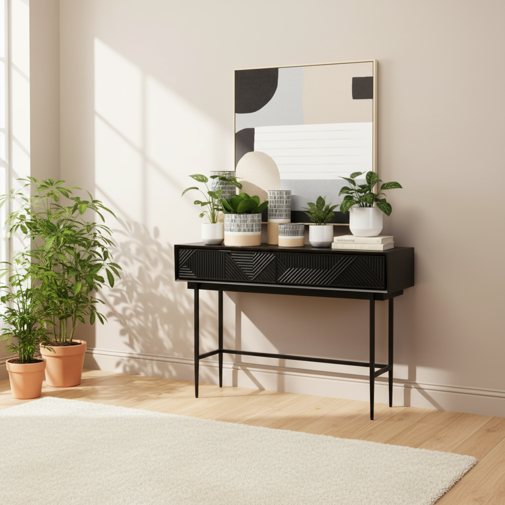 Jakara Black 2 Drawer Console Table