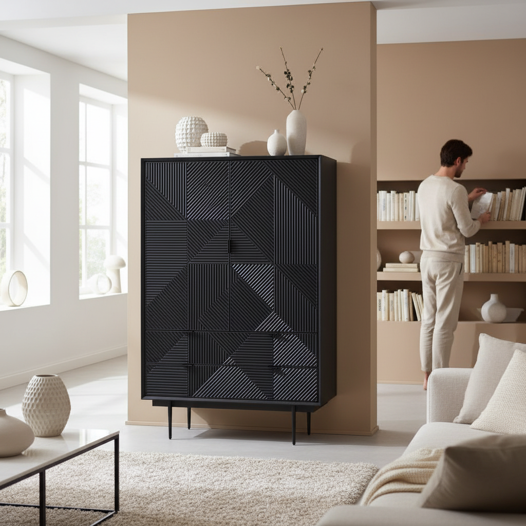 Jakara Black Finish Wooden Cabinet